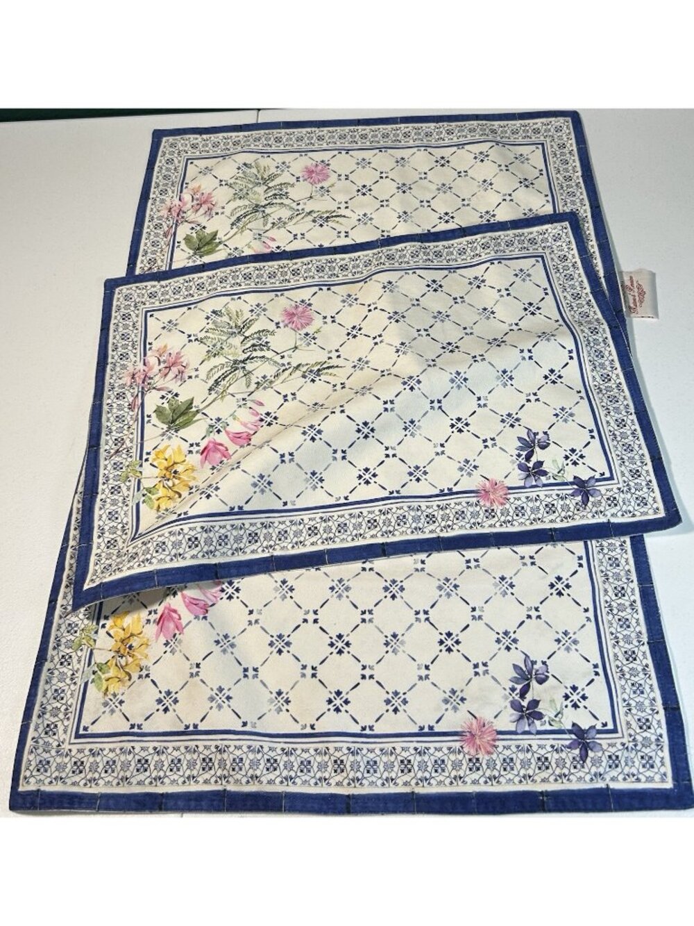 Maison D Hermine Set Of Three Fabric Placemats Faience Country Blue Floral 14x19